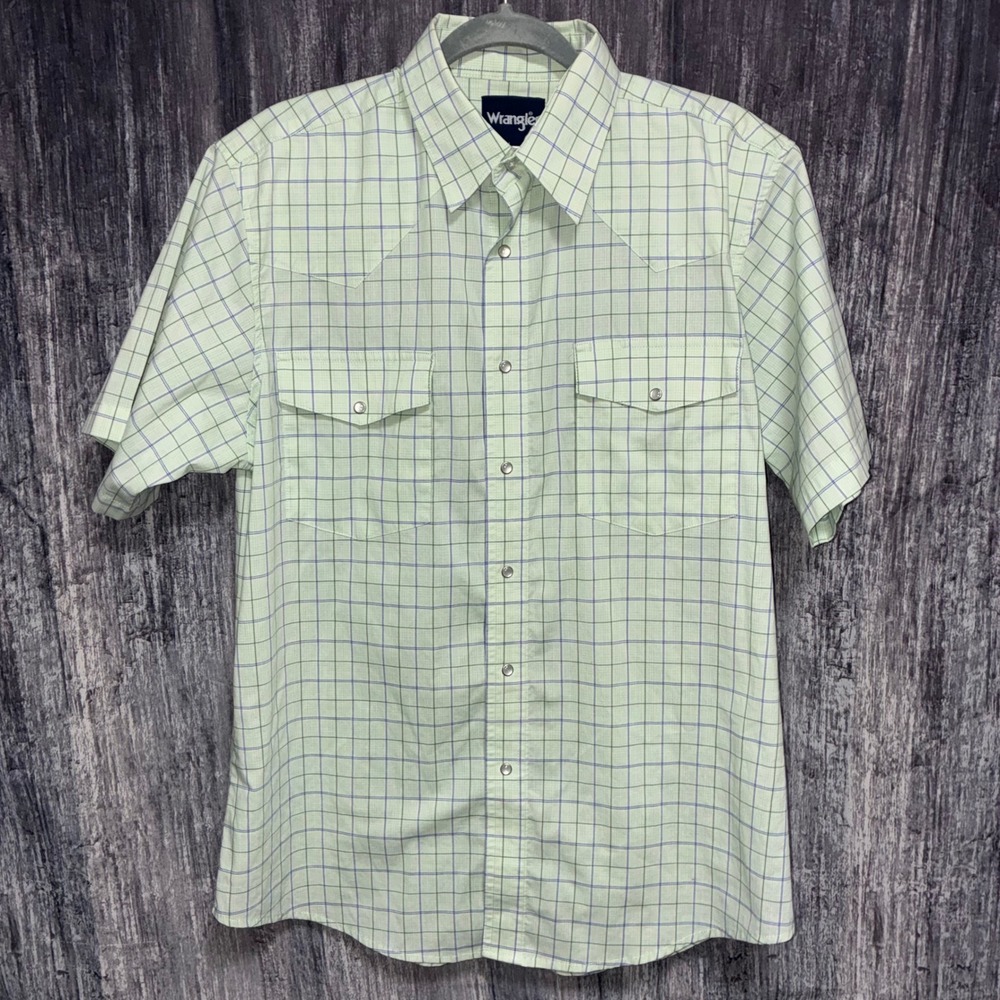 Wrangler Pearl Button Snap Plaid Shirt Men Size Approx Large